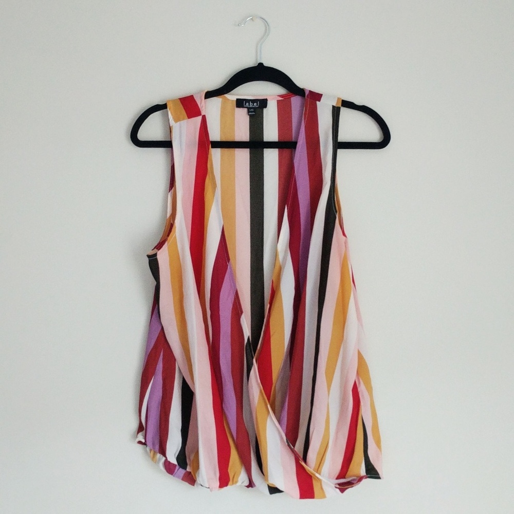 Rachel Roy Multi Stripe Sleeveless Surplice
